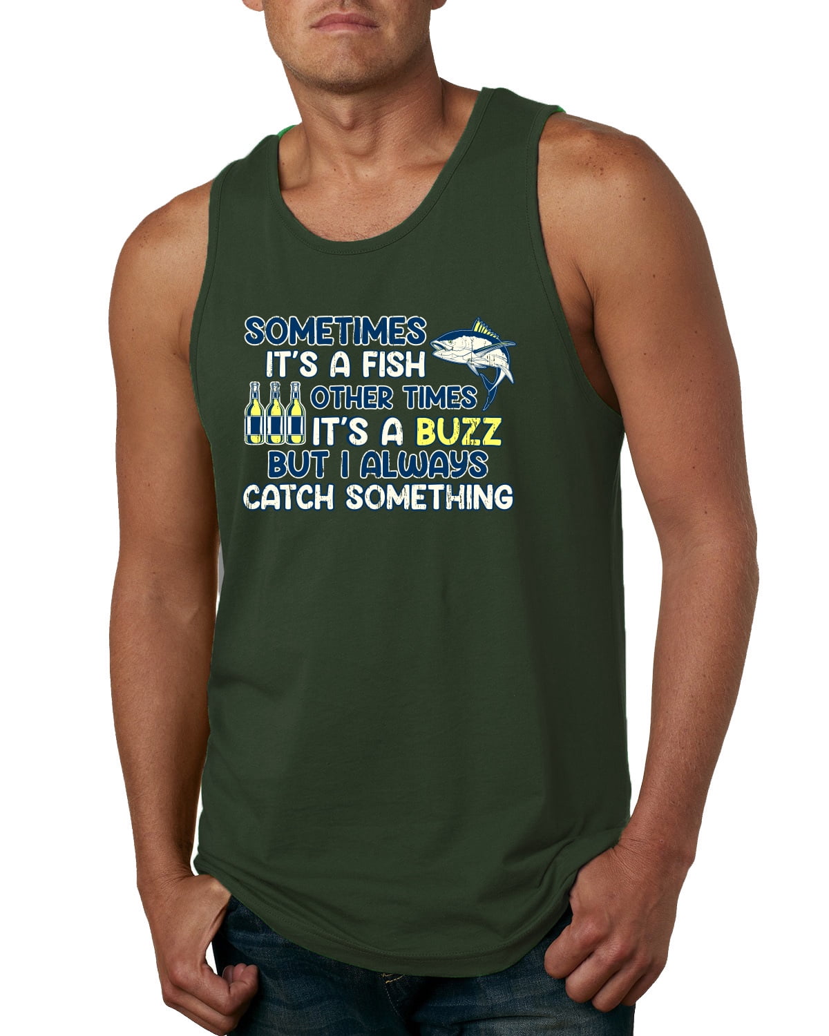 Wild Bobby, Sometimes It's A Fish Other Times It's A Buzz, Fishing, Men  Graphic Tank Top, Heather Grey, XX-Large