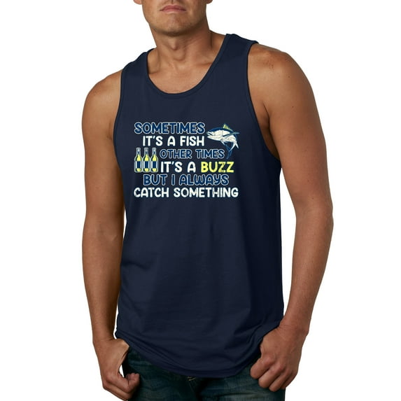 Wild Bobby, Sometimes It's A Fish Other Times It's A Buzz, Fishing, Men Graphic Tank Top, Navy, Medium