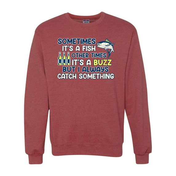 Wild Bobby, Sometimes It's A Fish Other Times It's A Buzz, Fishing, Unisex Crewneck Graphic Sweatshirt, Vintage Heather Red, Large