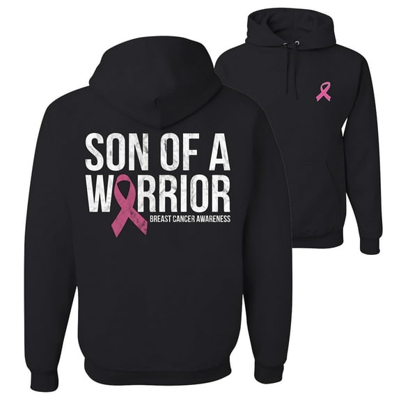 Wild Bobby Son of A Warrior Breast Cancer Ribbon Breast Cancer Awareness Front and Back Unisex Hoodie Sweatshirt, Black, 3X-Large