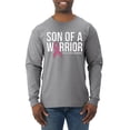 thumbnail image 1 of Wild Bobby Son of A Warrior Breast Cancer Ribbon Breast Cancer Awareness Men Long Sleeve Shirt, Heather Grey, Large, 1 of 6
