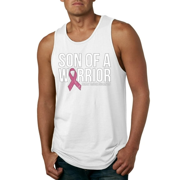 Wild Bobby Son of A Warrior Breast Cancer Ribbon Breast Cancer Awareness Men Tank Top, White, Small