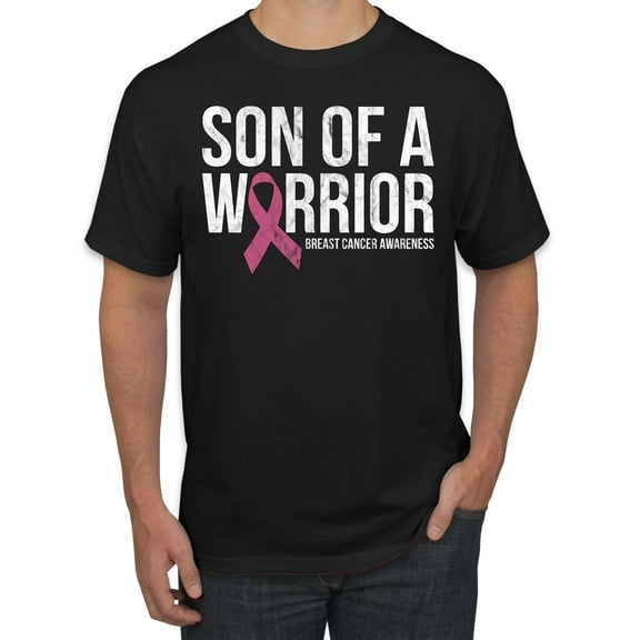 Wild Bobby Son of A Warrior Breast Cancer Ribbon Breast Cancer Awareness Men Tee, Black, Small