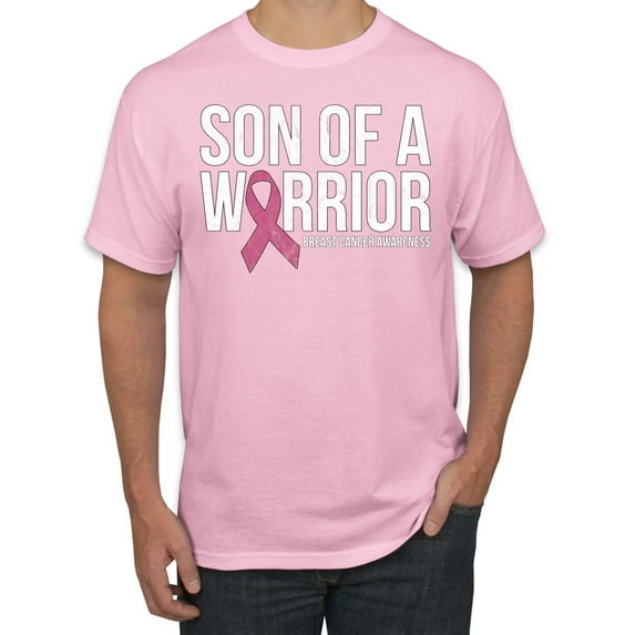 Wild Bobby Son of A Warrior Breast Cancer Ribbon Breast Cancer Awareness Men Tee, Light Pink, X-Large