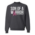 thumbnail image 1 of Wild Bobby Son of A Warrior Breast Cancer Ribbon Breast Cancer Awareness Unisex Crewneck Sweatshirt, Charcoal, Medium, 1 of 6