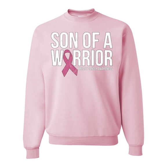 Wild Bobby Son of A Warrior Breast Cancer Ribbon Breast Cancer Awareness Unisex Crewneck Sweatshirt, Light Pink, X-Large