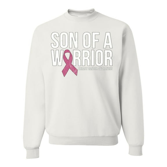Wild Bobby Son of A Warrior Breast Cancer Ribbon Breast Cancer Awareness Unisex Crewneck Sweatshirt, White, X-Large