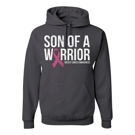 Wild Bobby Son of A Warrior Breast Cancer Ribbon Breast Cancer Awareness Unisex Hoodie Sweatshirt, Charcoal, Large