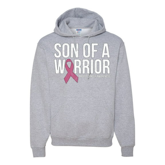 Wild Bobby Son of A Warrior Breast Cancer Ribbon Breast Cancer Awareness Unisex Hoodie Sweatshirt, Heather Grey, X-Large