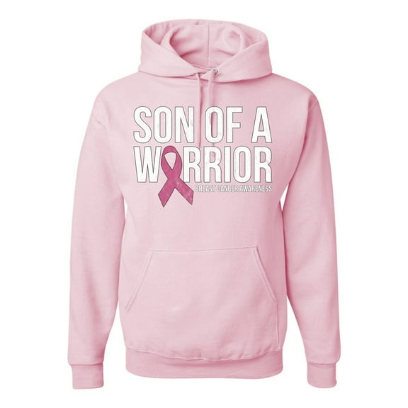 Wild Bobby Son of A Warrior Breast Cancer Ribbon Breast Cancer Awareness Unisex Hoodie Sweatshirt, Light Pink, X-Large