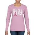 thumbnail image 1 of Wild Bobby Son of A Warrior Breast Cancer Ribbon Breast Cancer Awareness Women Graphic Long Sleeve Tee, Light Pink, XX-Large, 1 of 6
