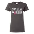 thumbnail image 1 of Wild Bobby Son of A Warrior Breast Cancer Ribbon Breast Cancer Awareness Women Graphic Tee, Charcoal, XX-Large, 1 of 6