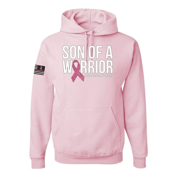 Wild Bobby Son of A Warrior Breast Cancer Ribbon US Flag Breast Cancer Awareness Unisex Hoodie Sweatshirt, Light Pink, X-Large
