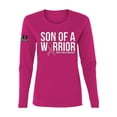 thumbnail image 1 of Wild Bobby Son of A Warrior Breast Cancer Ribbon US Flag Breast Cancer Awareness Women Graphic Long Sleeve Tee, Fuschia, XX-Large, 1 of 5