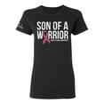 thumbnail image 1 of Wild Bobby Son of A Warrior Breast Cancer Ribbon US Flag Breast Cancer Awareness Women Graphic Tee, Black, Small, 1 of 5