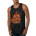 thumbnail image 1 of Wild Bobby Spooky Vibes Pumpkin Skulls Bats Stars with Orange and Black Halloween Men Tank Top, Black, Small, 1 of 6