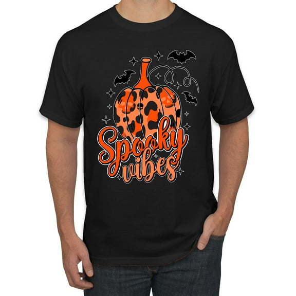 Wild Bobby Spooky Vibes Pumpkin Skulls Bats Stars with Orange and Black Halloween Men Tee, Black, Small