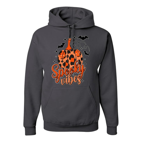 Wild Bobby Spooky Vibes Pumpkin Skulls Bats Stars with Orange and Black Halloween Unisex Hoodie Sweatshirt, Charcoal, Small