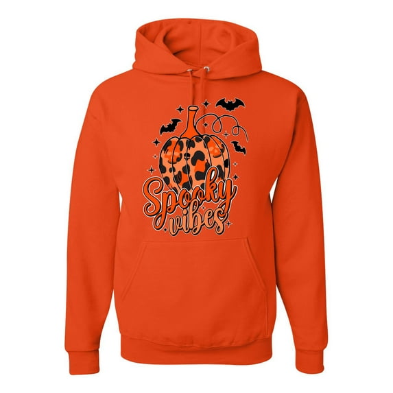 Wild Bobby Spooky Vibes Pumpkin Skulls Bats Stars with Orange and Black Halloween Unisex Hoodie Sweatshirt, Orange, 3X-Large