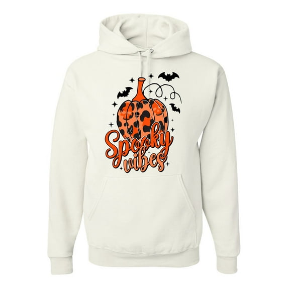 Wild Bobby Spooky Vibes Pumpkin Skulls Bats Stars with Orange and Black Halloween Unisex Hoodie Sweatshirt, White, Small