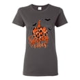 thumbnail image 1 of Wild Bobby Spooky Vibes Pumpkin Skulls Bats Stars with Orange and Black Halloween Women Graphic Tee, Charcoal, XX-Large, 1 of 6