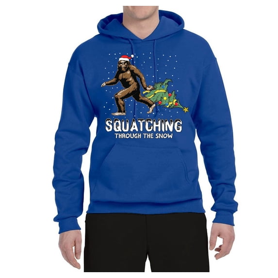 Wild Bobby, Squatching Through the Snow Bigfoot, Christmas, Unisex Graphic Hoodie Sweatshirt, Royal, Large