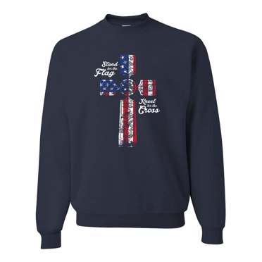 Wild Bobby Stand For The Flag Kneel for The Cross USA Flag Unisex Crewneck Sweatshirt