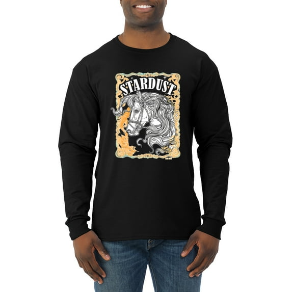 Wild Bobby Star Dust Horse Black and Yellow Distressed Vintage Men Long Sleeve Shirt, Black, Small