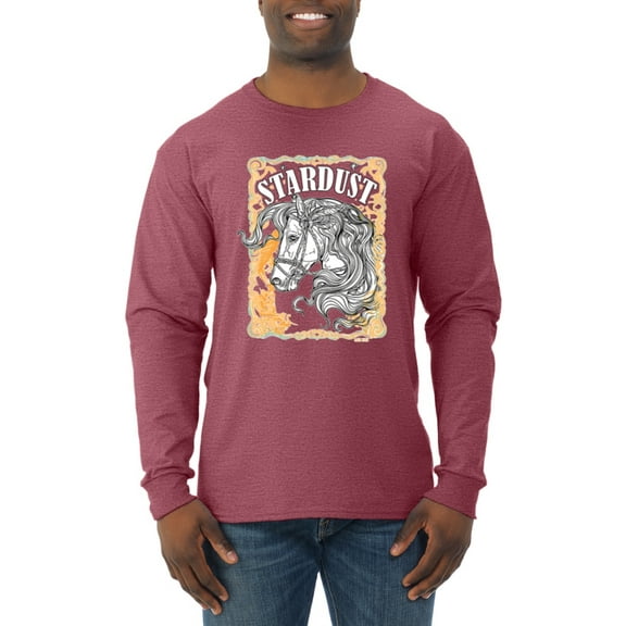 Wild Bobby Star Dust Horse Black and Yellow Distressed Vintage Men Long Sleeve Shirt, Vintage Heather Red, 3X-Large