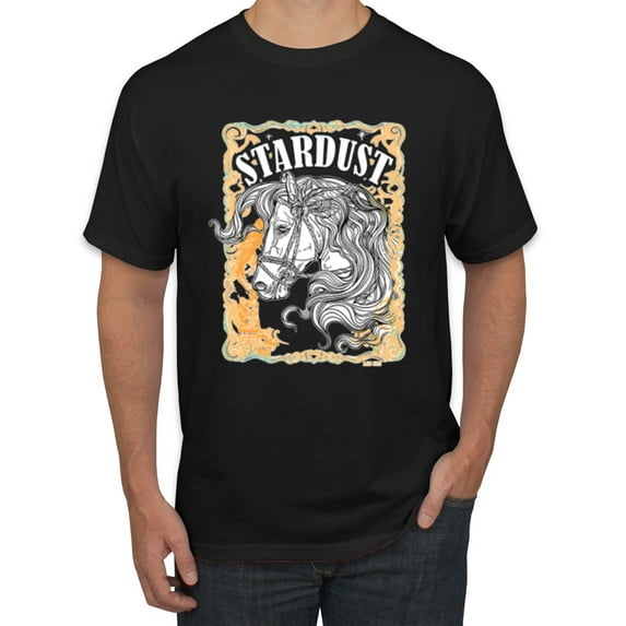 Wild Bobby Star Dust Horse Black and Yellow Distressed Vintage Men Tee, Black, Small