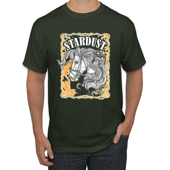 Wild Bobby Star Dust Horse Black and Yellow Distressed Vintage Men Tee, Forest Green, X-Large