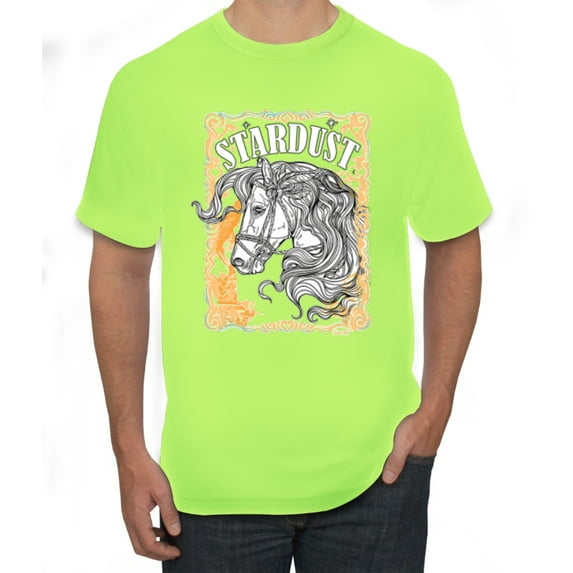 Wild Bobby Star Dust Horse Black and Yellow Distressed Vintage Men Tee, Safety Green, Small