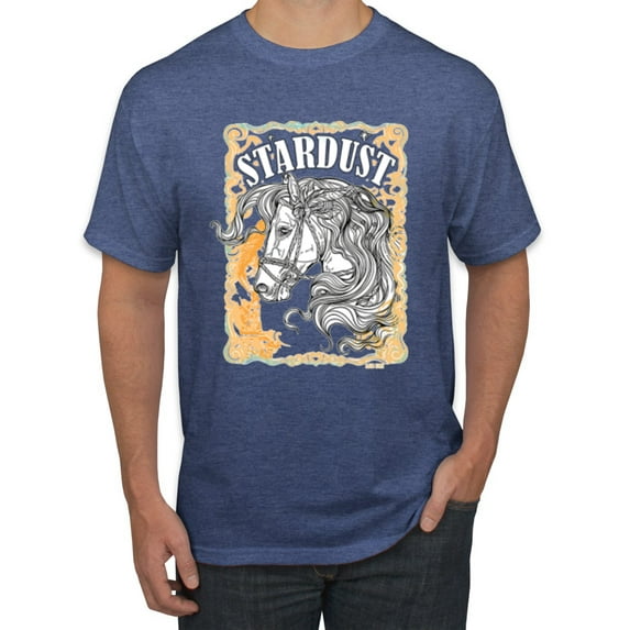 Wild Bobby Star Dust Horse Black and Yellow Distressed Vintage Men Tee, Vintage Heather Blue, X-Large
