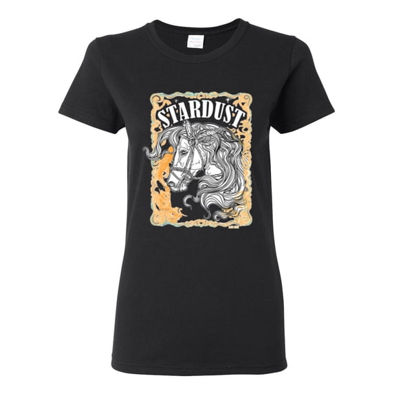 Wild Bobby Star Dust Horse Black and Yellow Distressed Vintage Women Graphic Tee, Black, Small