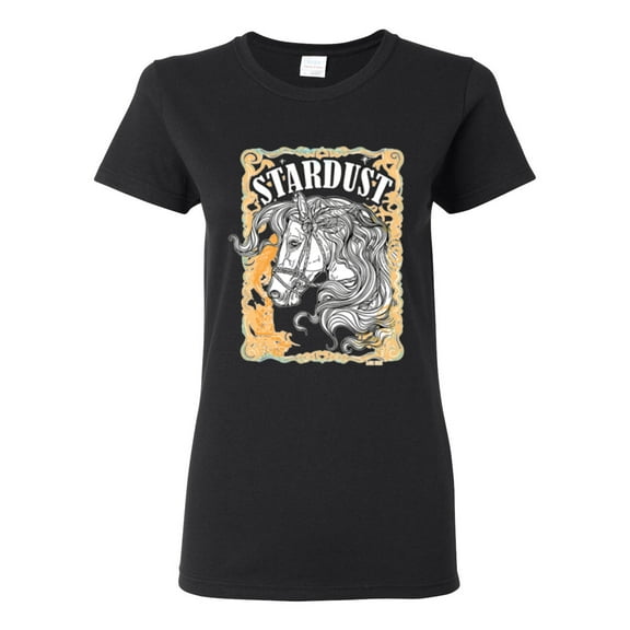 Wild Bobby Star Dust Horse Black and Yellow Distressed Vintage Women Graphic Tee, Black, X-Large