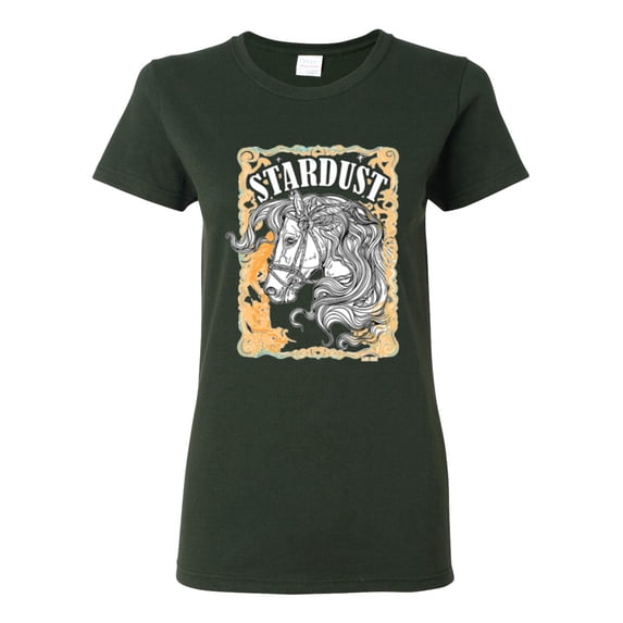 Wild Bobby Star Dust Horse Black and Yellow Distressed Vintage Women Graphic Tee, Forest Green, XX-Large