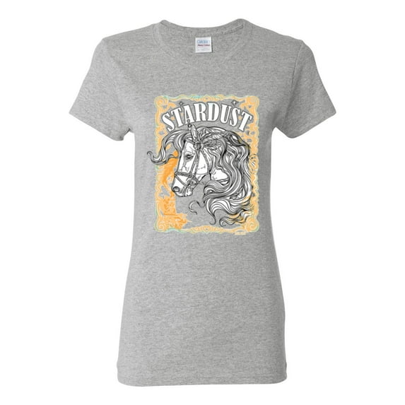 Wild Bobby Star Dust Horse Black and Yellow Distressed Vintage Women Graphic Tee, Heather Grey, Small