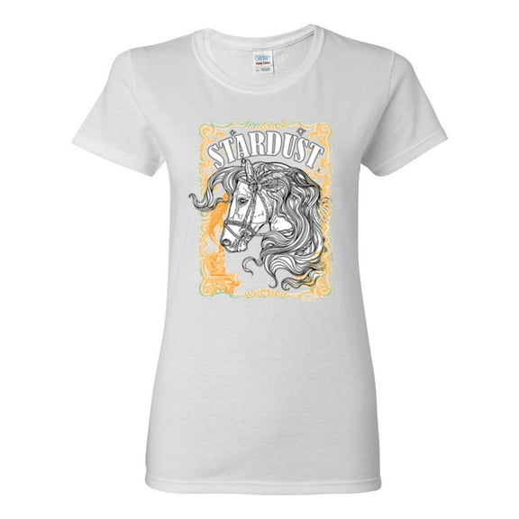 Wild Bobby Star Dust Horse Black and Yellow Distressed Vintage Women Graphic Tee, White, Medium