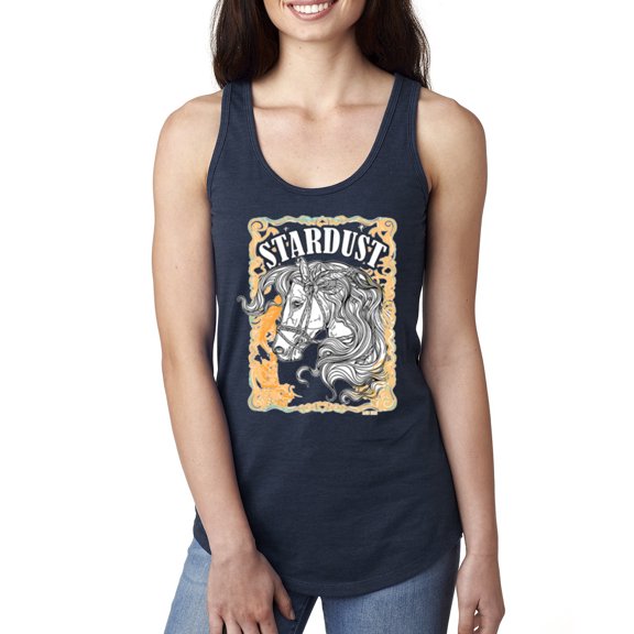 Wild Bobby Star Dust Horse Black and Yellow Distressed Vintage Women Racerback Tank Top, Navy, X-Large