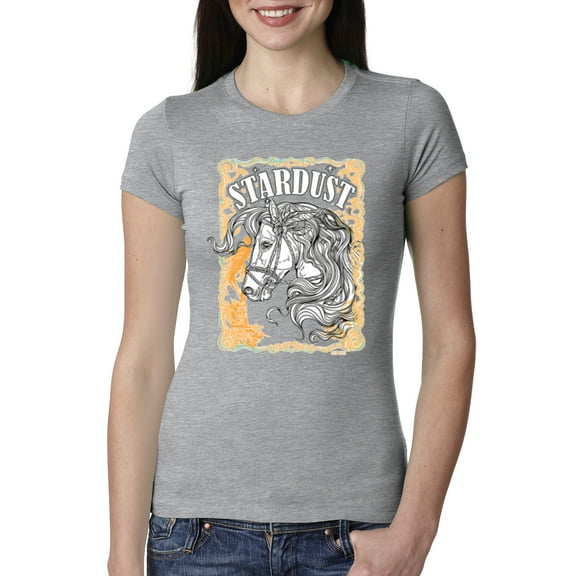 Wild Bobby Star Dust Horse Black and Yellow Distressed Vintage Women Slim Fit Junior Tee, Heather Grey, X-Large