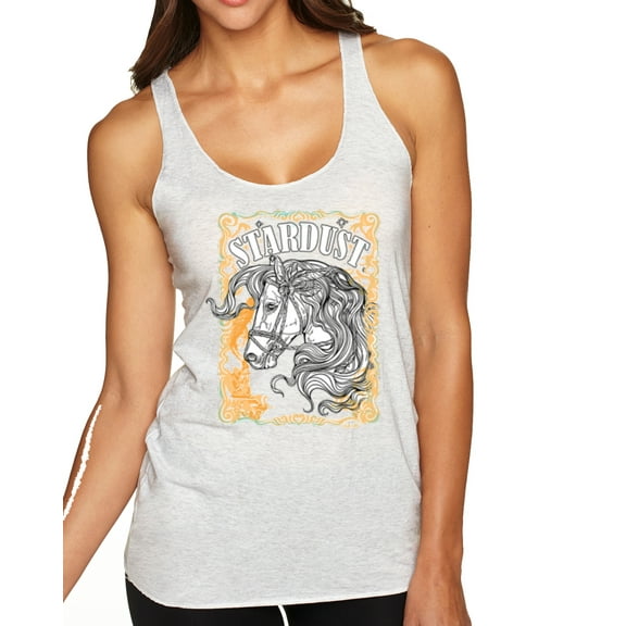 Wild Bobby Star Dust Horse Black and Yellow Distressed Vintage Women Tri-Blend Racerback Tank Top, Heather White, Large