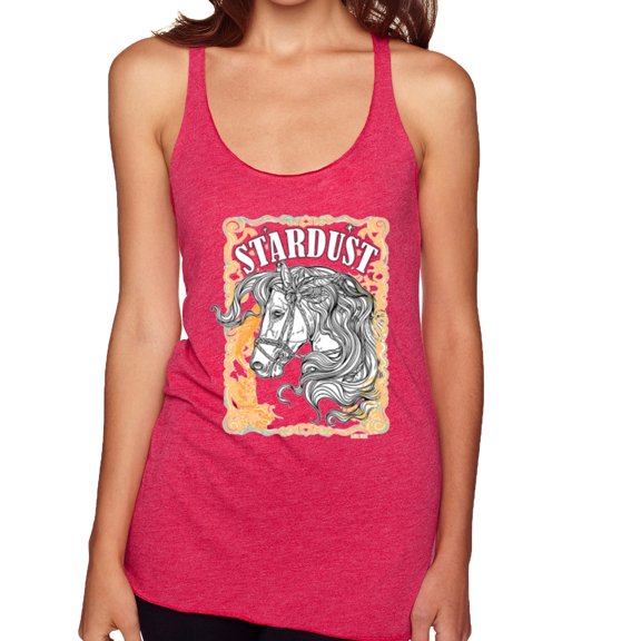 Wild Bobby Star Dust Horse Black and Yellow Distressed Vintage Women Tri-Blend Racerback Tank Top, Shocking Pink, Small