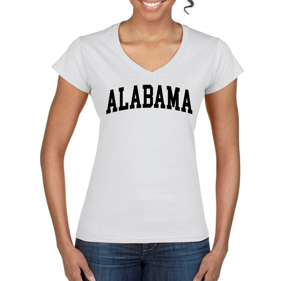 Wild Bobby State of Alabama College Style Women Standard V-Neck Tee