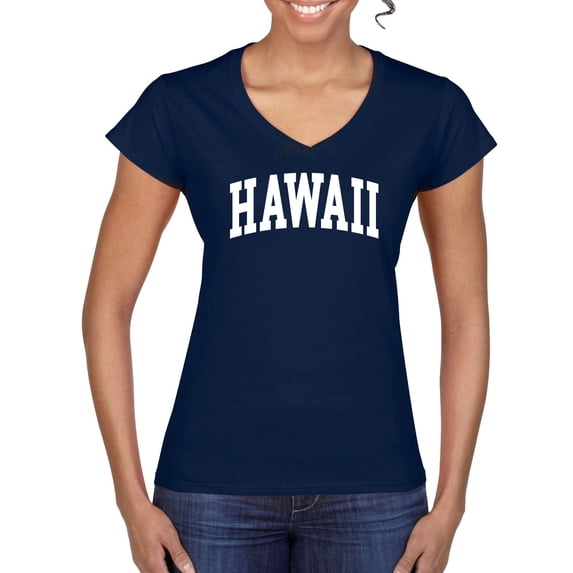 Wild Bobby State of Hawaii College Style Women Standard V-Neck Tee