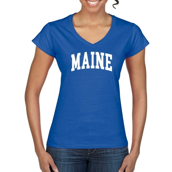 Wild Bobby State of Maine College Style Women Standard V-Neck Tee
