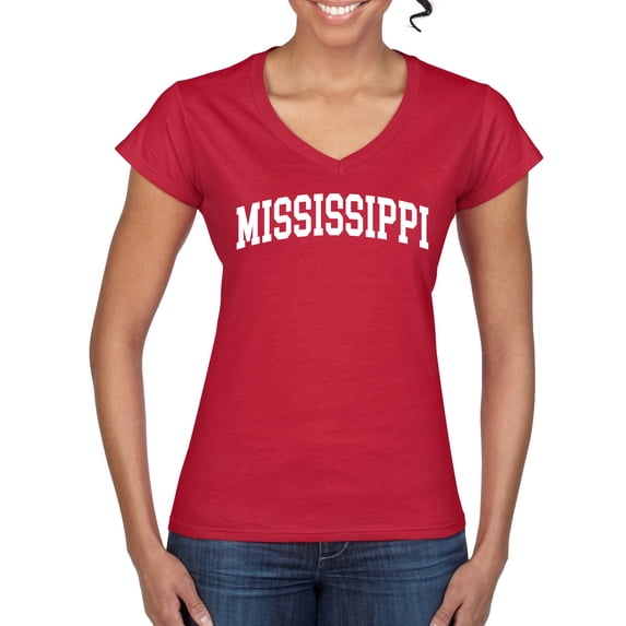 Wild Bobby State of Mississippi College Style Women Standard V-Neck Tee