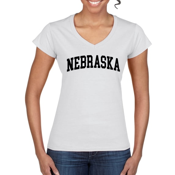 Wild Bobby State of Nebraska College Style Women Standard V-Neck Tee