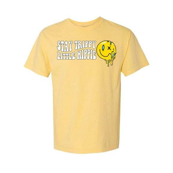 Wild Bobby Stay Trippy Little Hippie Streetwear Garment-Dyed Washed Look Short Sleeve T-Shirt