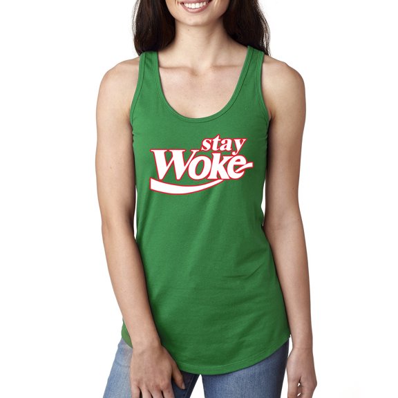 Wild Bobby Stay Woke, Classic Iconic Soda Logo Parody Women Racerback Tank Top