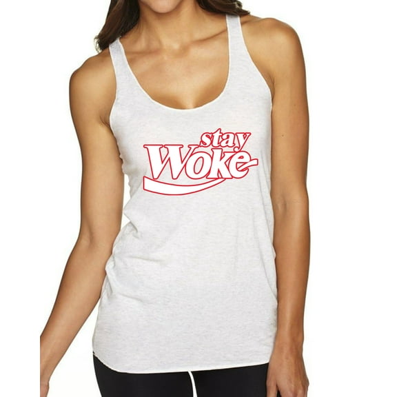 Wild Bobby Stay Woke, Classic Iconic Soda Logo Parody Women Tri-Blend Racerback Tank Top